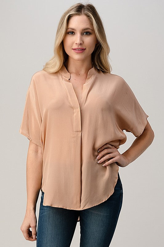 Dolman Sleeve Silk Solid Blouse Top