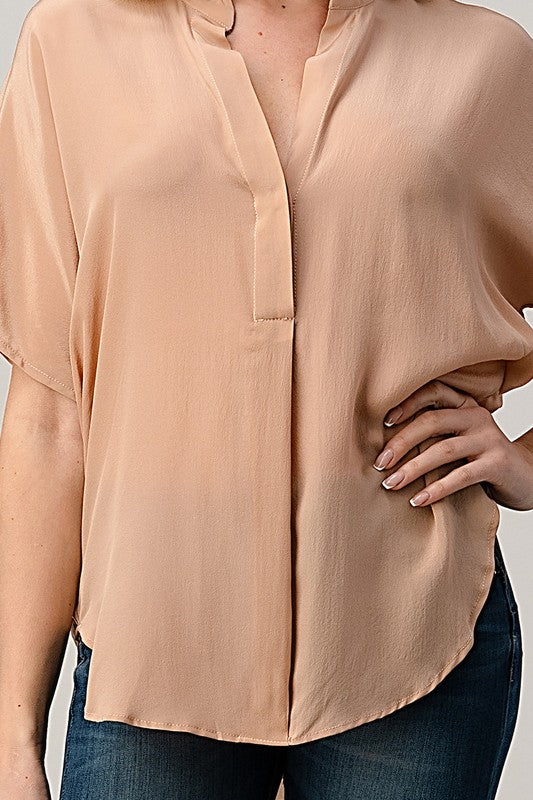 Dolman Sleeve Silk Solid Blouse Top