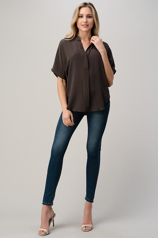 Dolman Sleeve Silk Solid Blouse Top