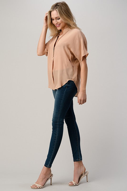 Dolman Sleeve Silk Solid Blouse Top