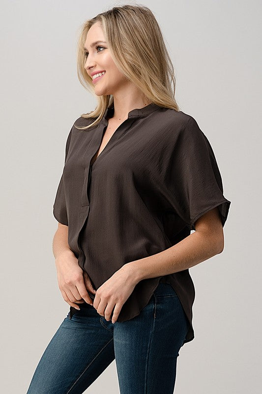 Dolman Sleeve Silk Solid Blouse Top