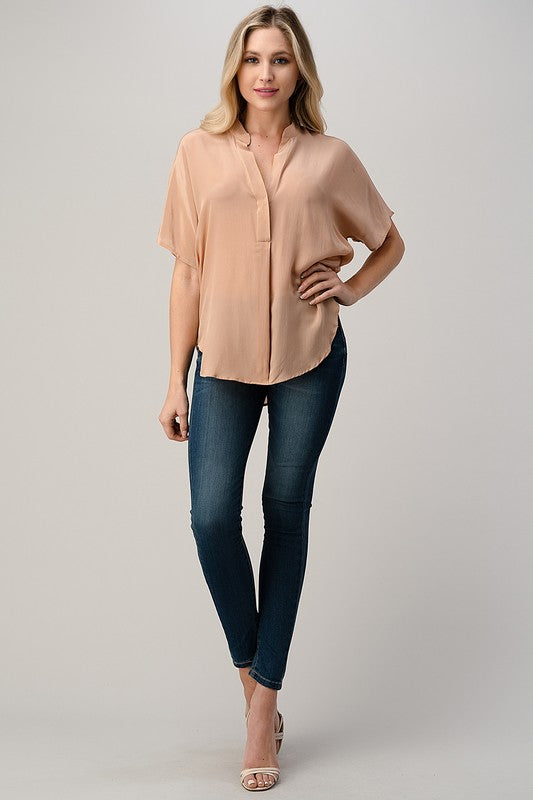 Dolman Sleeve Silk Solid Blouse Top