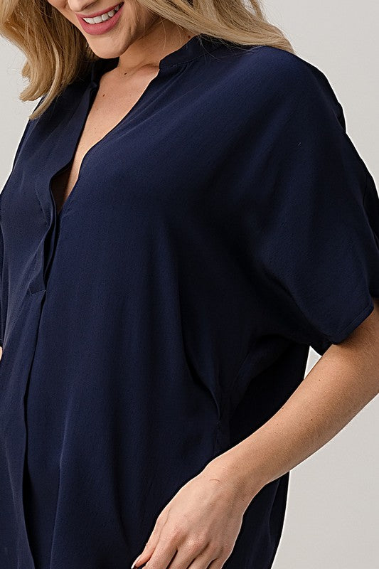 Dolman Sleeve Silk Solid Blouse Top