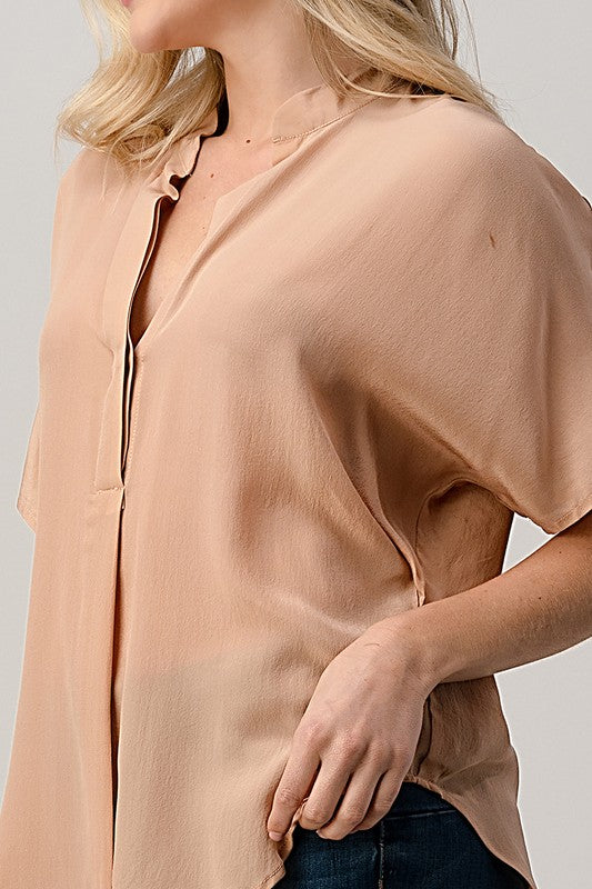 Dolman Sleeve Silk Solid Blouse Top