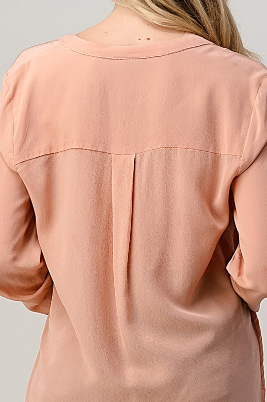 Ruffled Neck Button Front Shirts With Long Sleeves