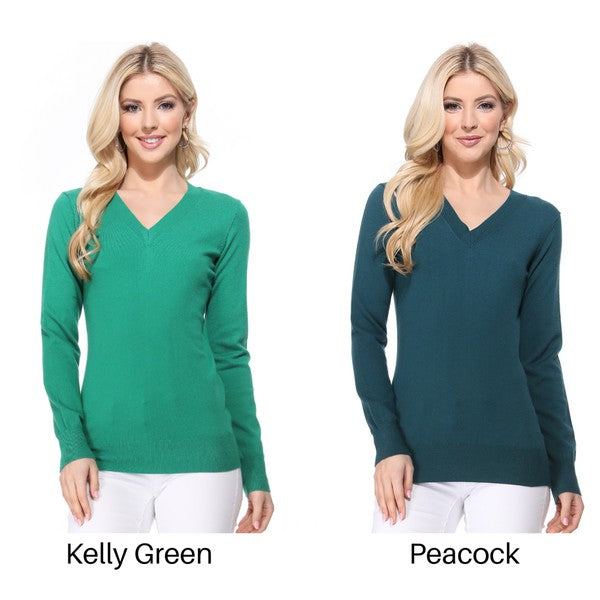 Women's Long Sleeve V Neck Pulll Over Sweater Top