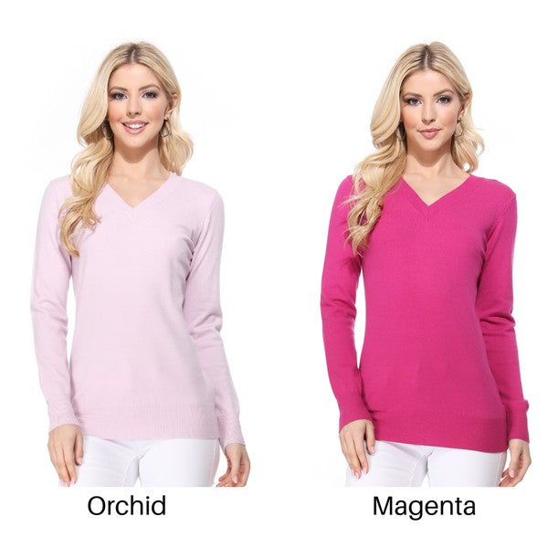 Women's Long Sleeve V Neck Pulll Over Sweater Top