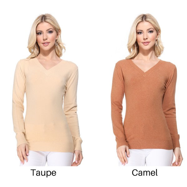 Women's Long Sleeve V Neck Pulll Over Sweater Top