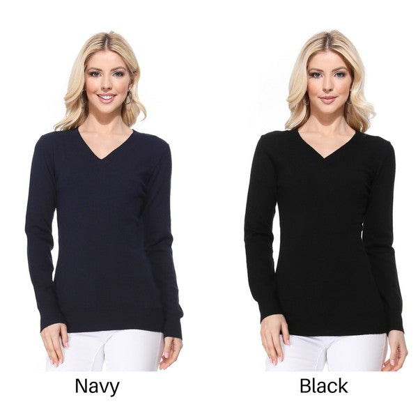 Women's Long Sleeve V Neck Pulll Over Sweater Top