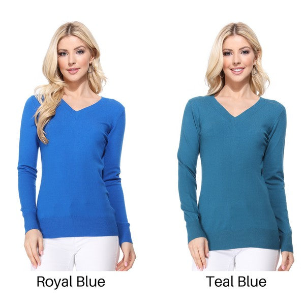 Women's Long Sleeve V Neck Pulll Over Sweater Top