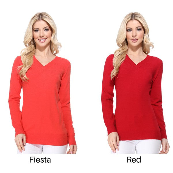 Women's Long Sleeve V Neck Pulll Over Sweater Top