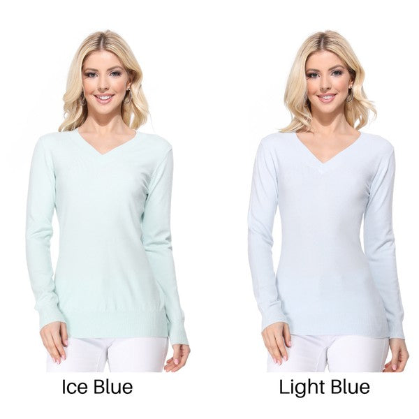 Women's Long Sleeve V Neck Pulll Over Sweater Top