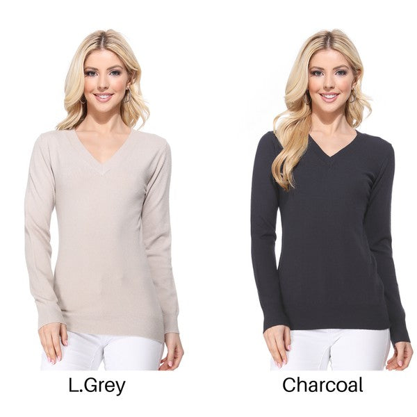 Women's Long Sleeve V Neck Pulll Over Sweater Top