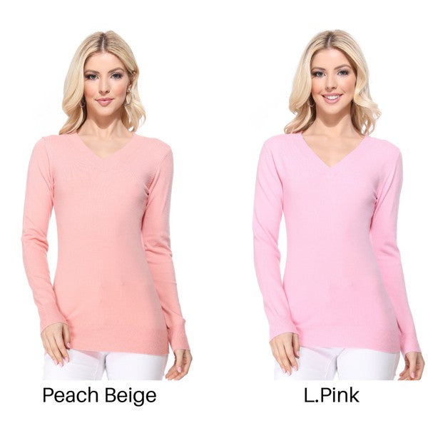 Women's Long Sleeve V Neck Pulll Over Sweater Top