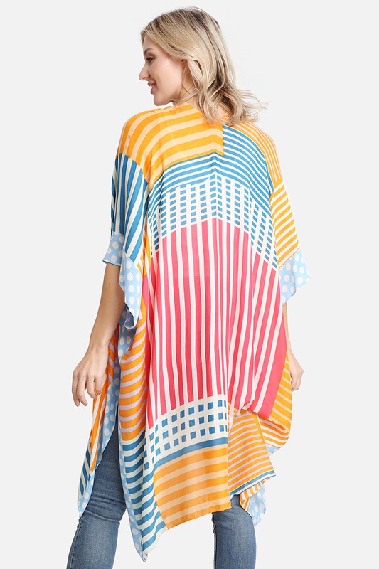 Women's Stripe & Polka Dots Print Cover Up Kimono