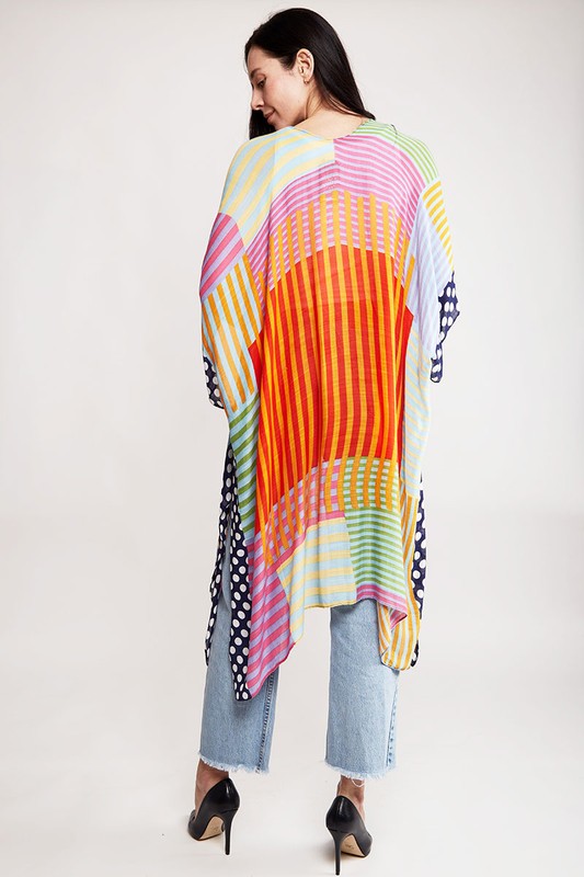 Women's Stripe & Polka Dots Print Cover Up Kimono