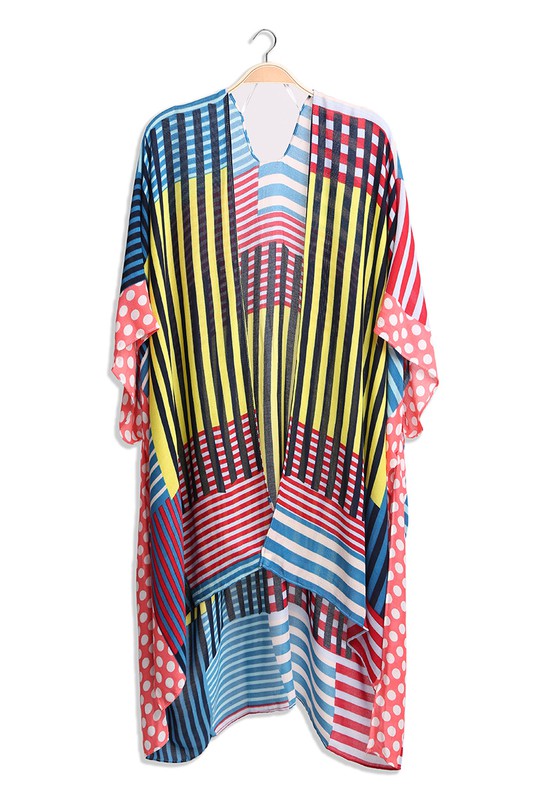 Women's Stripe & Polka Dots Print Cover Up Kimono