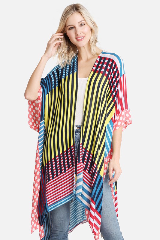 Women's Stripe & Polka Dots Print Cover Up Kimono