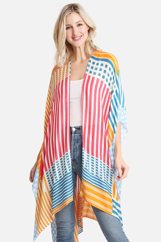 Women's Stripe & Polka Dots Print Cover Up Kimono