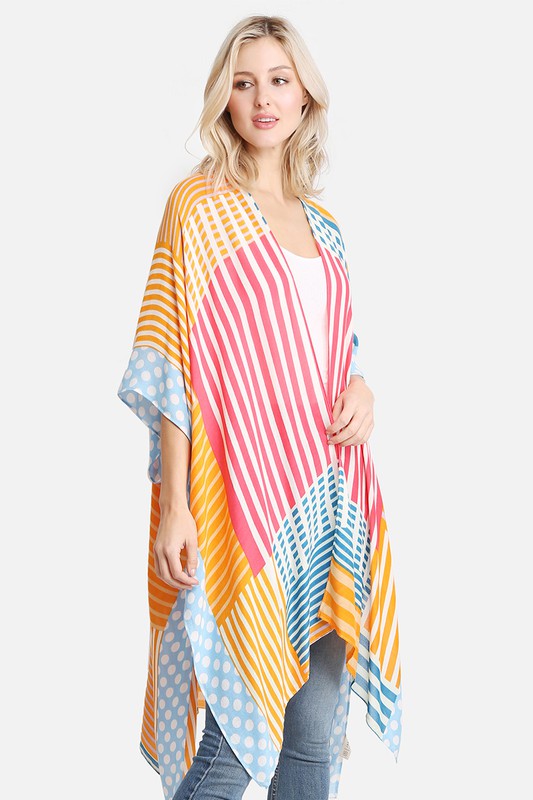 Women's Stripe & Polka Dots Print Cover Up Kimono