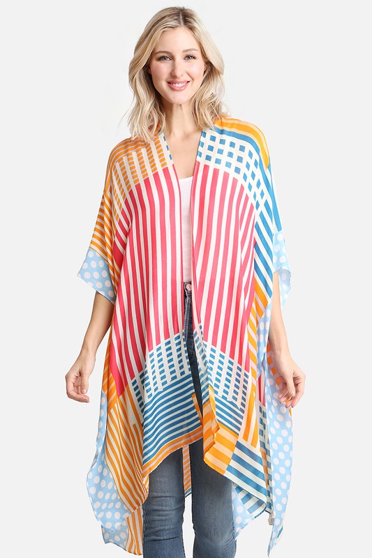 Women's Stripe & Polka Dots Print Cover Up Kimono