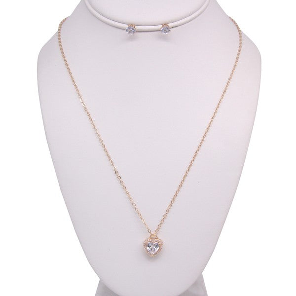 RHINESTONE HEART SHAPE NECKLACE SET