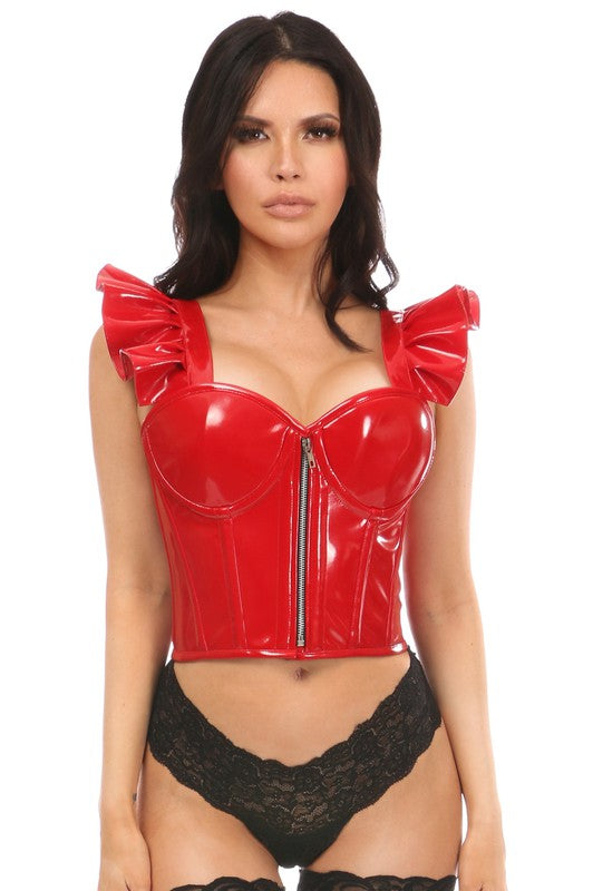 Red Patent Bustier Top w/Ruffle Sleeves