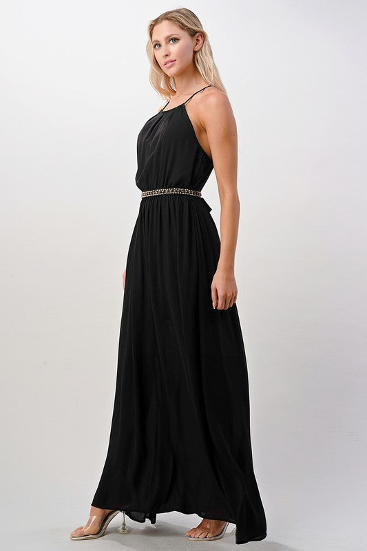 Pleated Cami Chiffon Maxi Dress