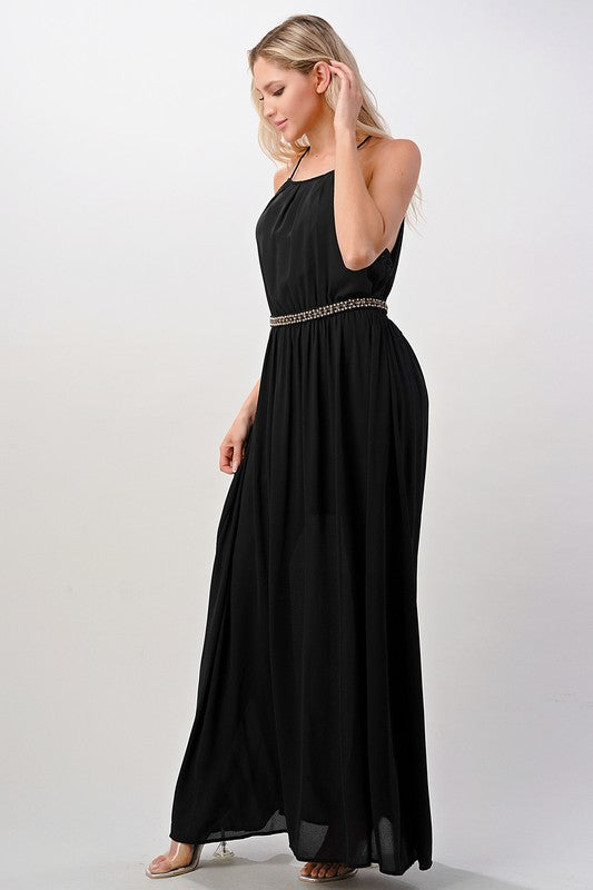 Pleated Cami Chiffon Maxi Dress