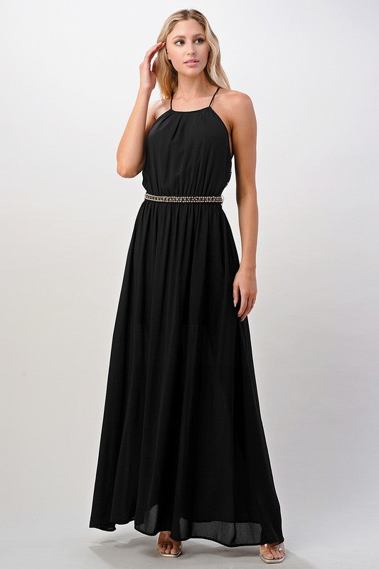 Pleated Cami Chiffon Maxi Dress