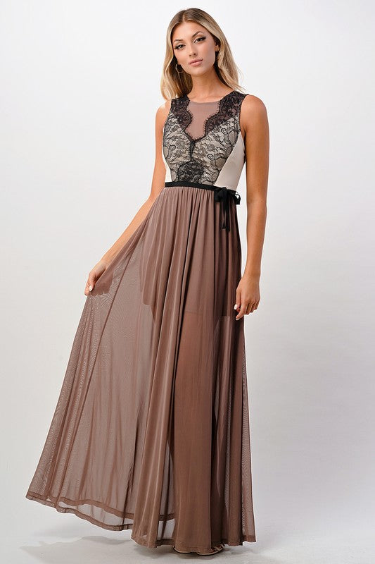 Contrast Lace Overlap Maxi Dress