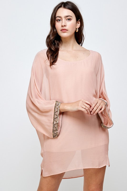 Beaded Sleeve Band Kimono Dress Top