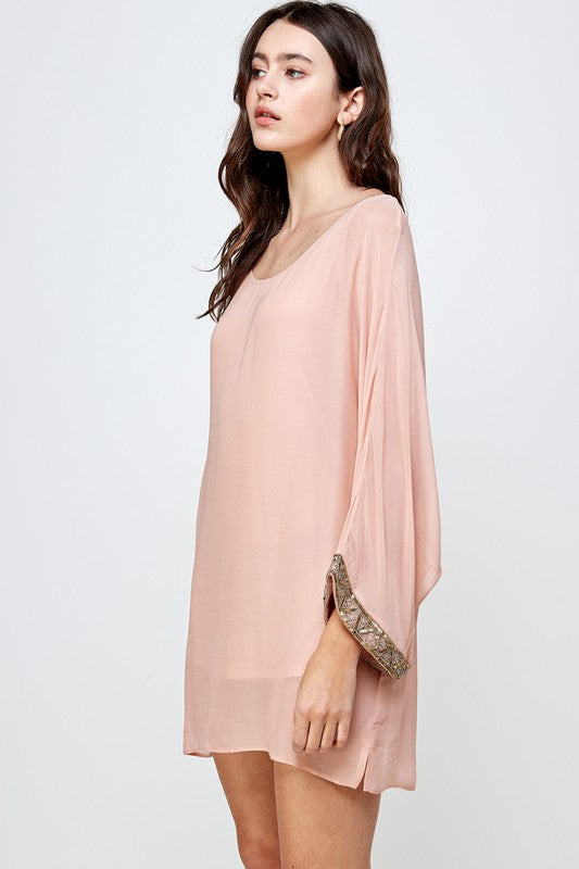 Beaded Sleeve Band Kimono Dress Top