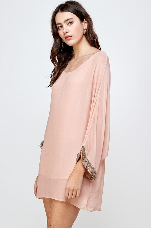 Beaded Sleeve Band Kimono Dress Top