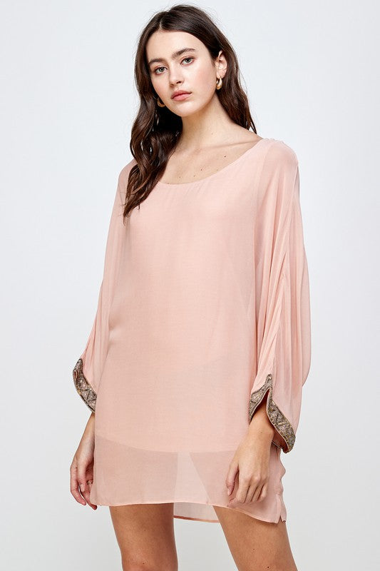 Beaded Sleeve Band Kimono Dress Top