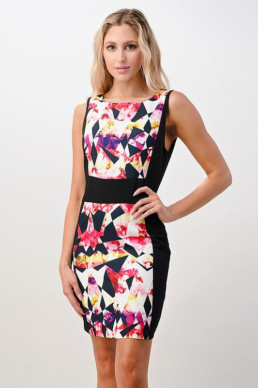 Kaleidoscope Printed Boat Neck Fashion Mini Dress