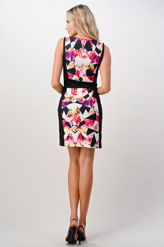 Kaleidoscope Printed Boat Neck Fashion Mini Dress