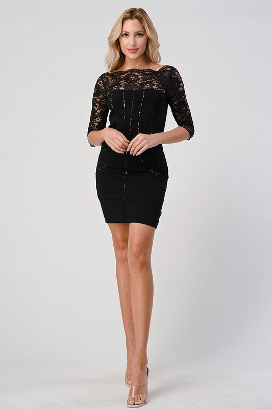 Bustier Lined Lace Top BodyCon Dress