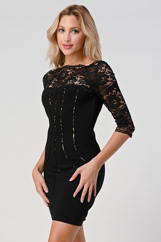 Bustier Lined Lace Top BodyCon Dress