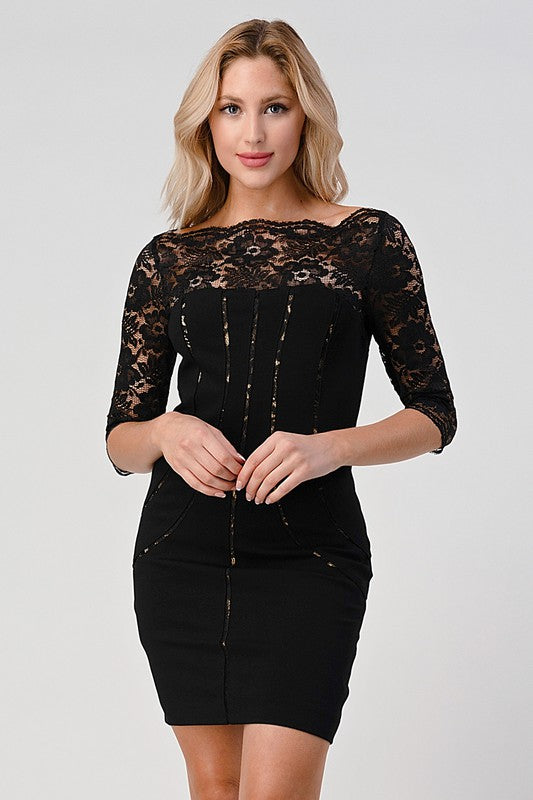 Bustier Lined Lace Top BodyCon Dress