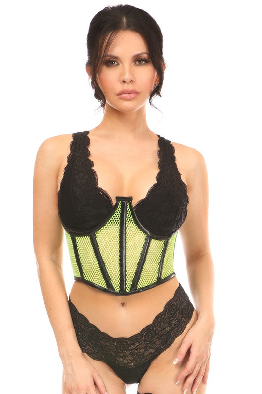 Green Fishnet Underwire Open Cup Waist Cincher