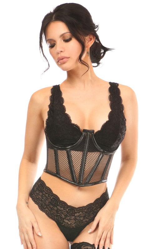 Black Fishnet Underwire Open Cup Waist Cincher