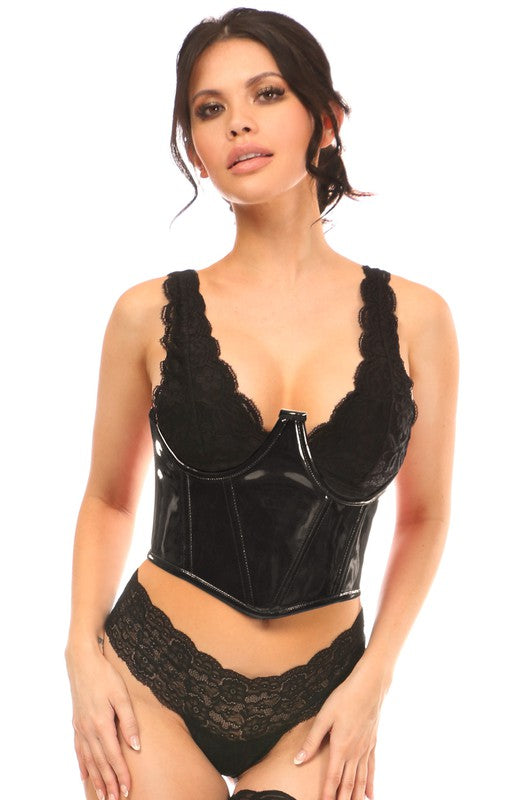 Black Patent Open Cup Underwire Waist Cincher