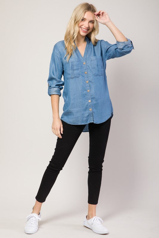 Chambray Button Down Denim Shirt