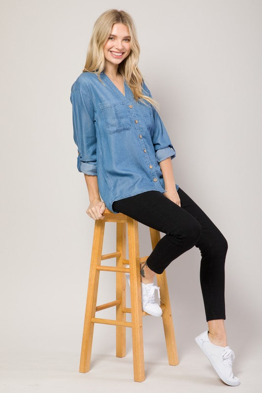 Chambray Button Down Denim Shirt