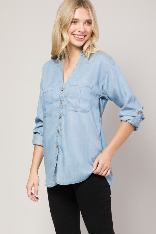 Chambray Button Down Denim Shirt