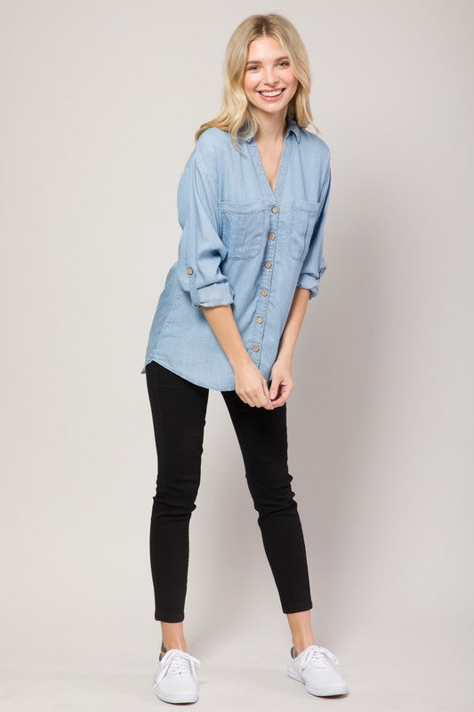 Chambray Button Down Denim Shirt