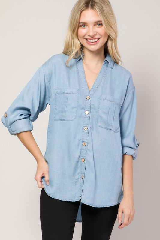 Chambray Button Down Denim Shirt