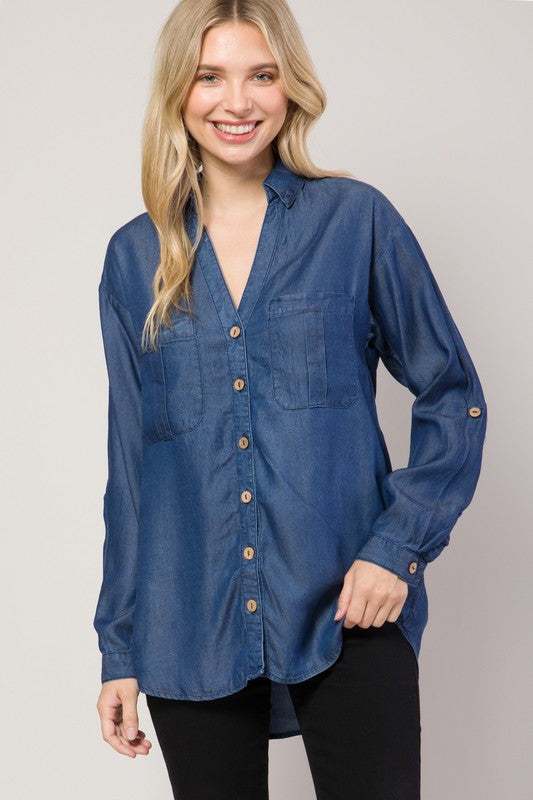 Chambray Button Down Denim Shirt