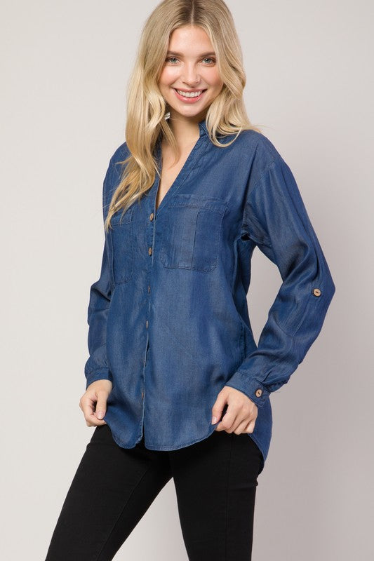 Chambray Button Down Denim Shirt